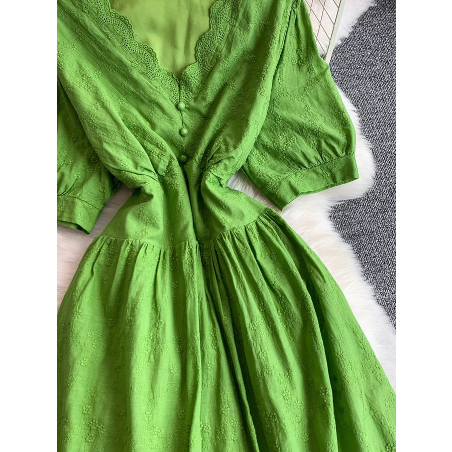 Lace Detail A-Line Midi Dress Apparel and Accessories