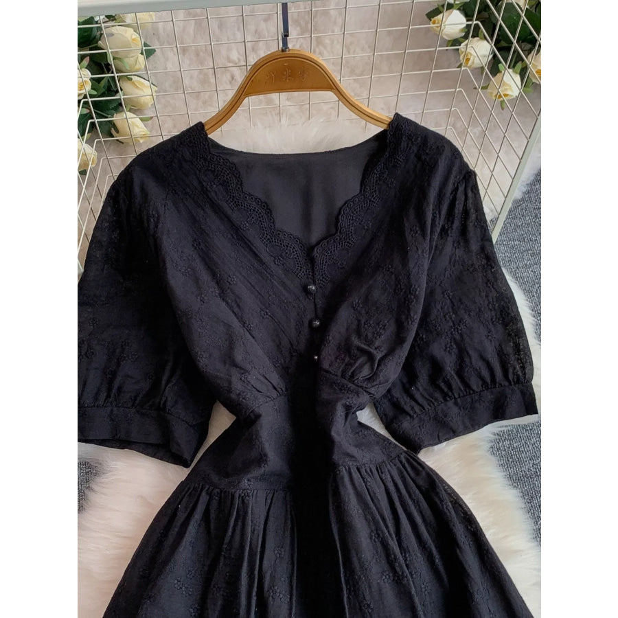 Lace Detail A-Line Midi Dress Apparel and Accessories