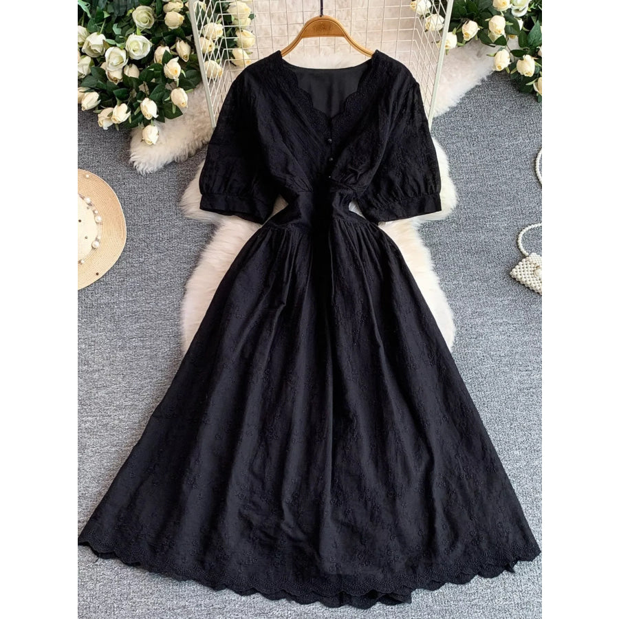 Lace Detail A-Line Midi Dress Black / One Size Apparel and Accessories