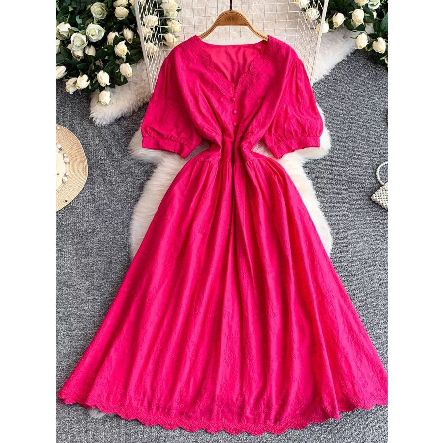 Lace Detail A-Line Midi Dress Pink / One Size Apparel and Accessories
