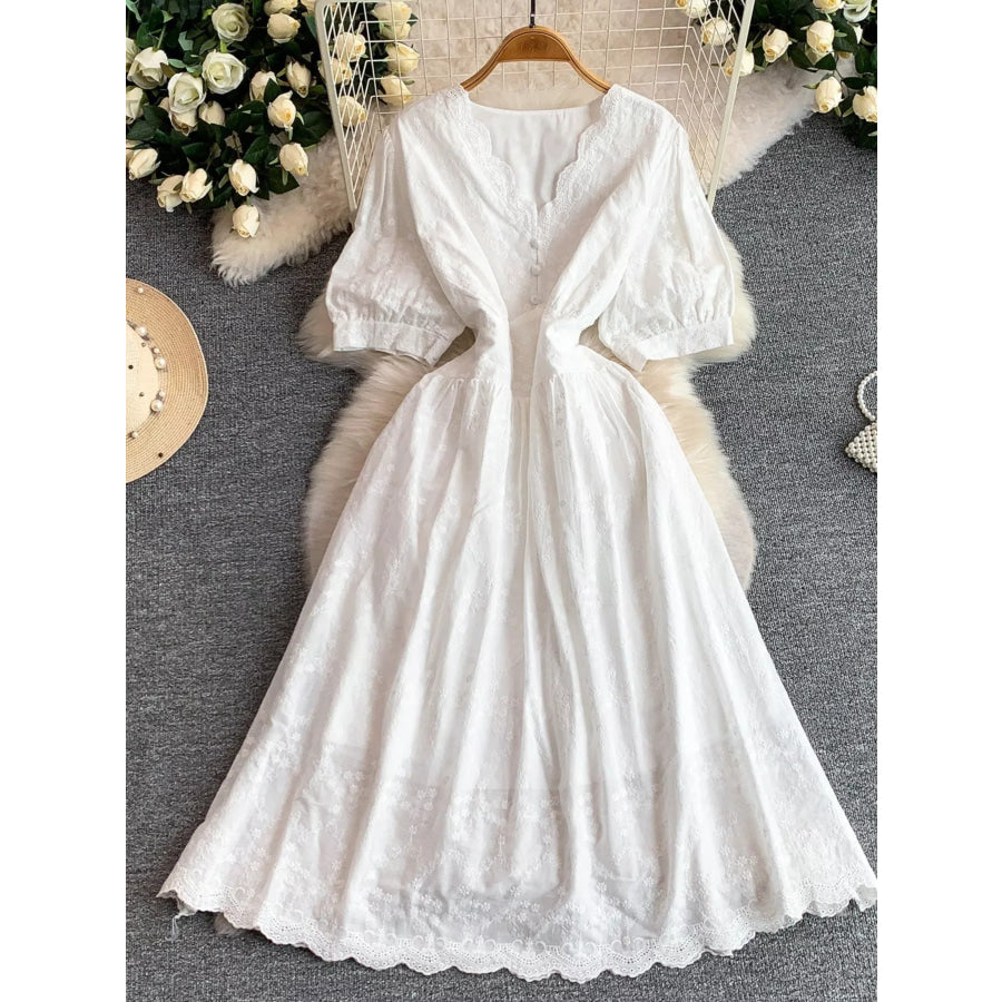 Lace Detail A-Line Midi Dress White / One Size Apparel and Accessories