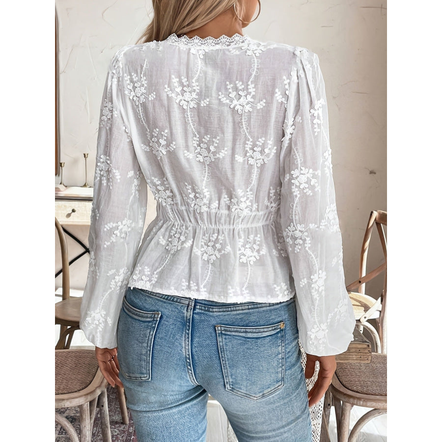 Lace Detail Balloon Sleeve Shirt Apparel and Accessories