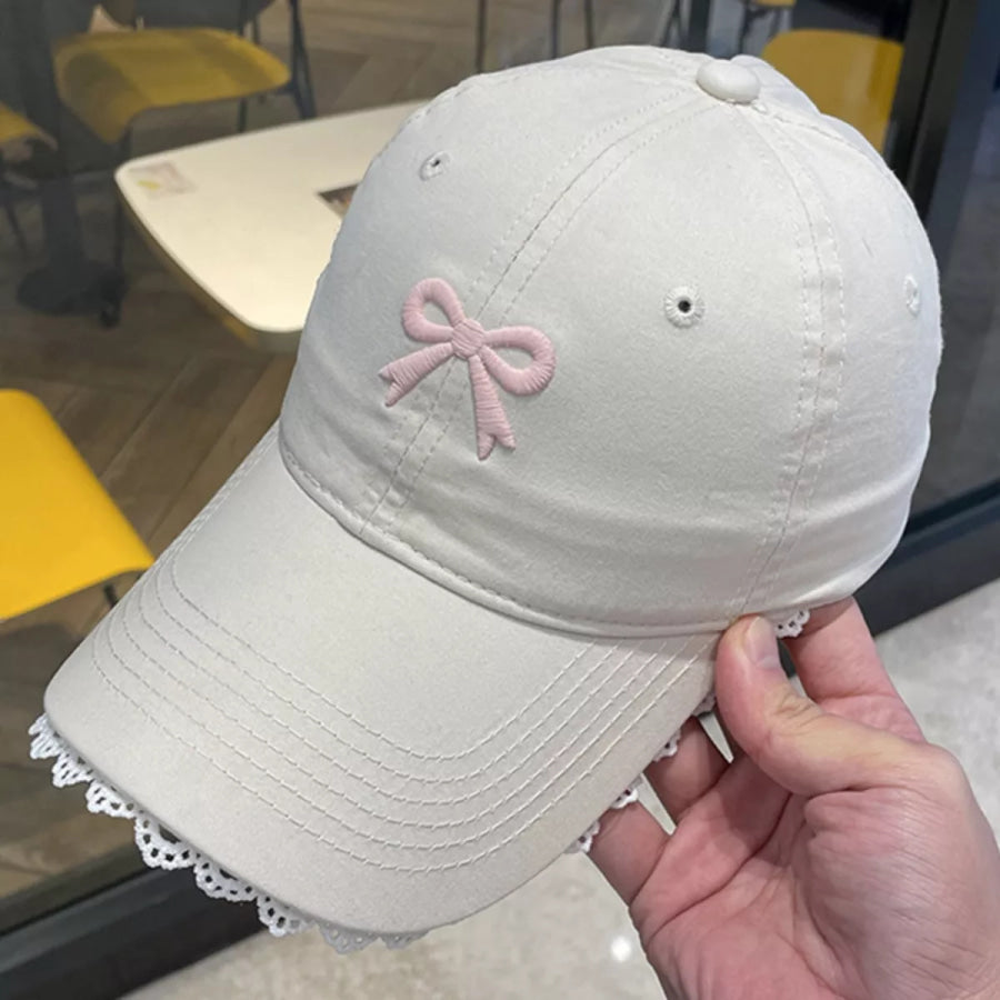 Lace Detail Bow Baseball Cap Beige / One Size Apparel and Accessories