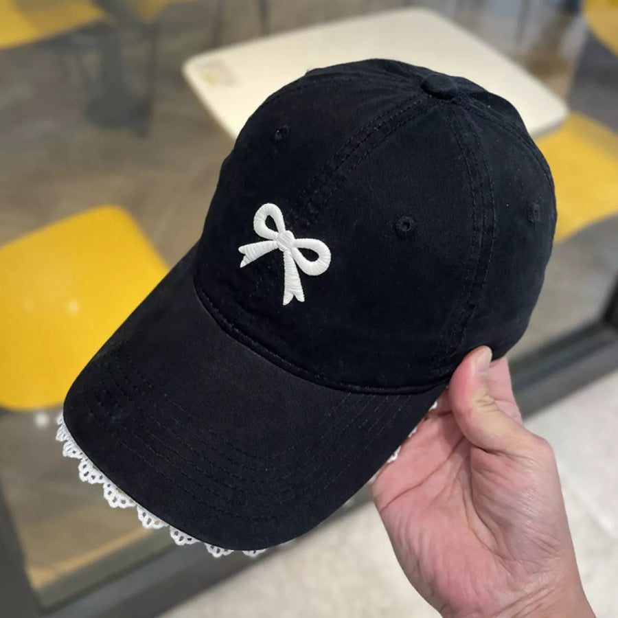 Lace Detail Bow Baseball Cap Black / One Size Apparel and Accessories
