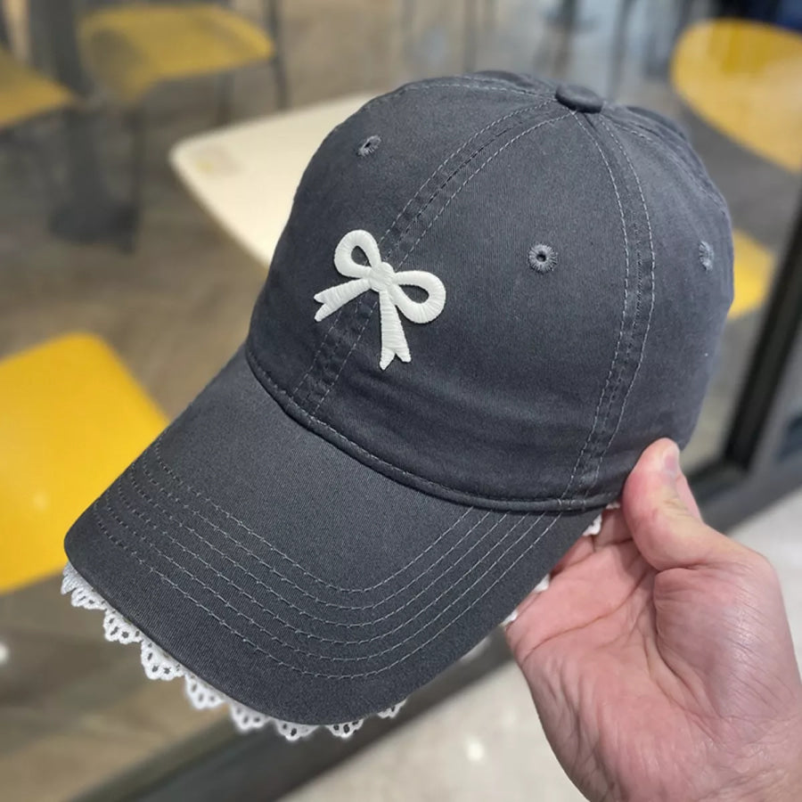 Lace Detail Bow Baseball Cap Grey / One Size Apparel and Accessories
