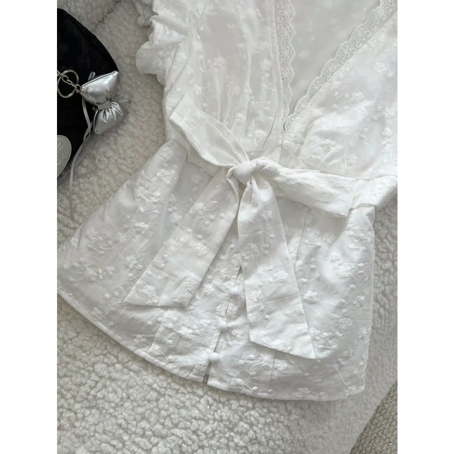 Lace Detail Bow Front Blouse Apparel and Accessories