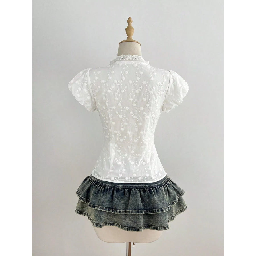 Lace Detail Bow Front Blouse Apparel and Accessories