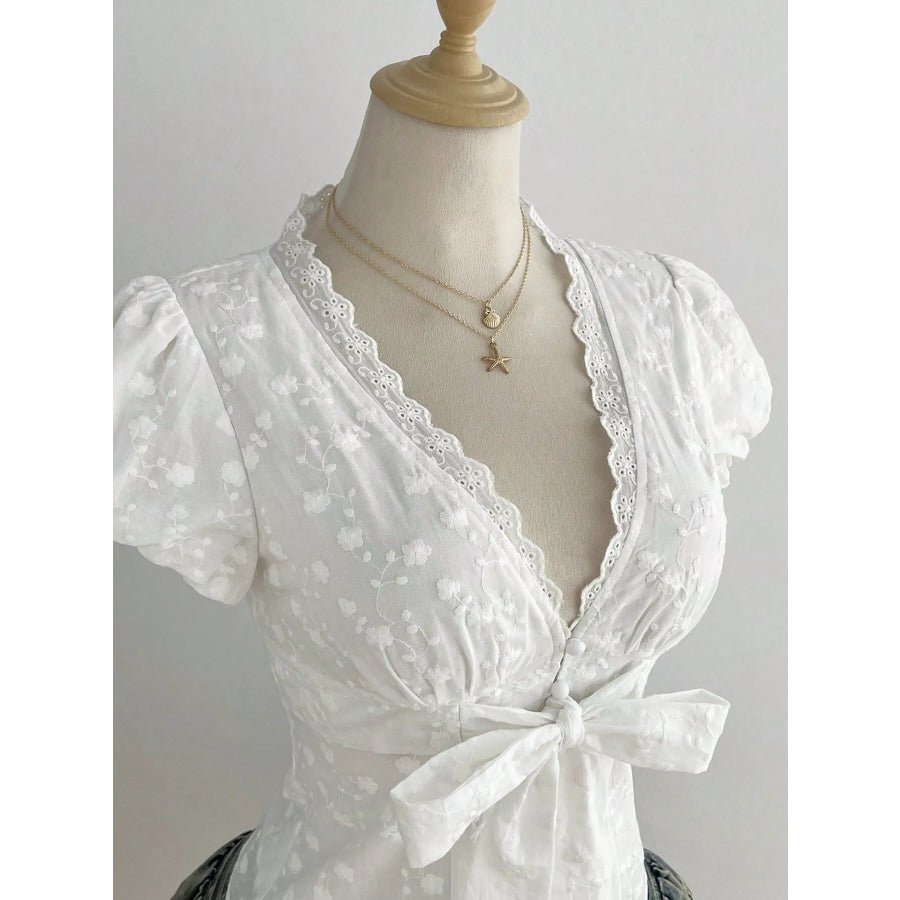 Lace Detail Bow Front Blouse Apparel and Accessories
