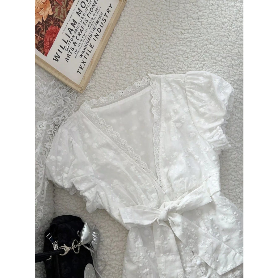 Lace Detail Bow Front Blouse Apparel and Accessories