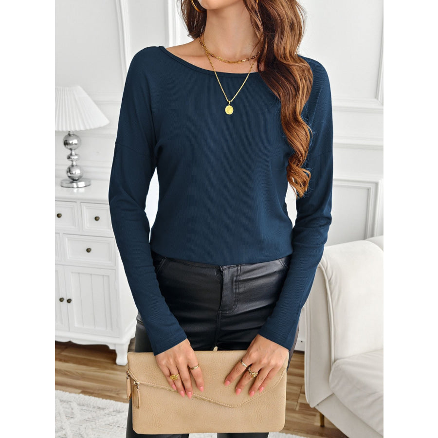 Lace Detail Butterfly Back Round Neck Long Sleeve T-Shirt Apparel and Accessories