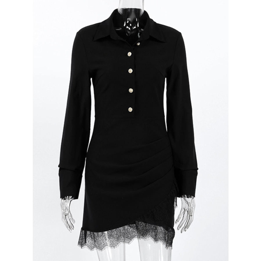 Lace Detail Button Front Long Sleeve Dress Apparel and Accessories
