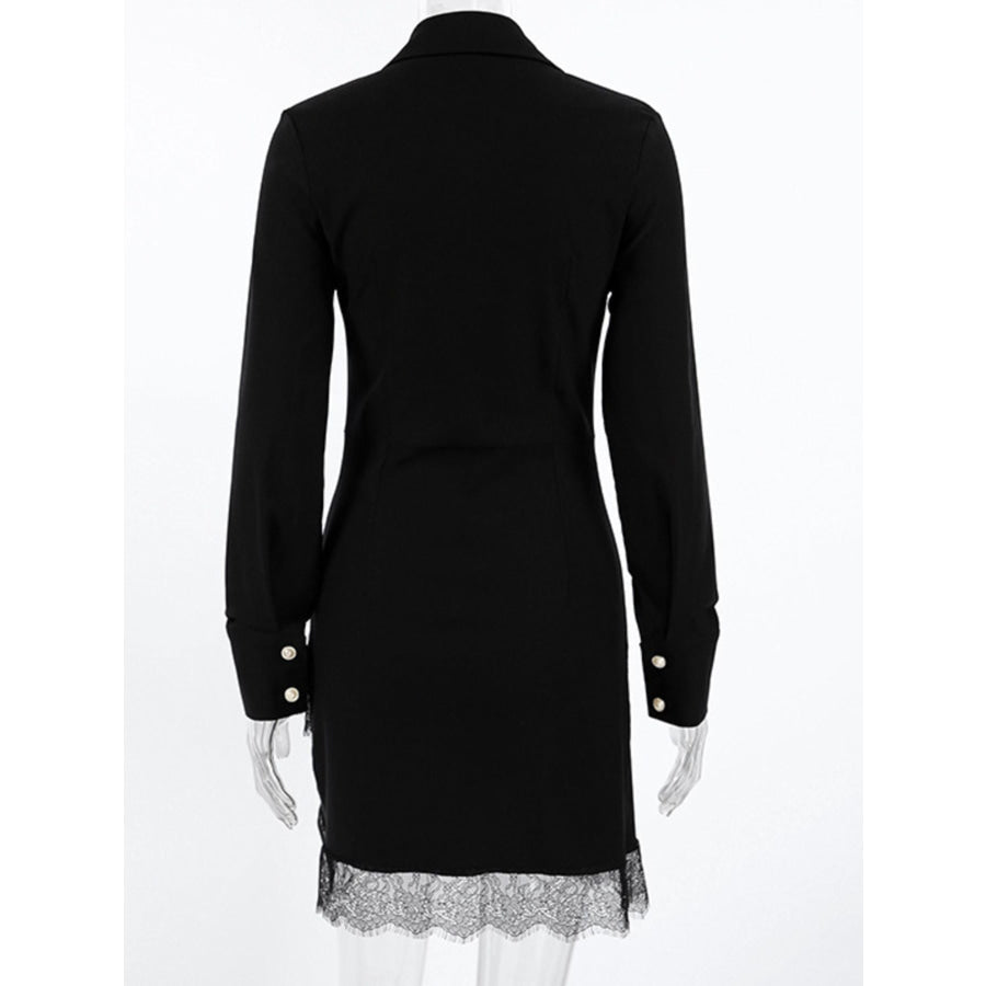 Lace Detail Button Front Long Sleeve Dress Apparel and Accessories