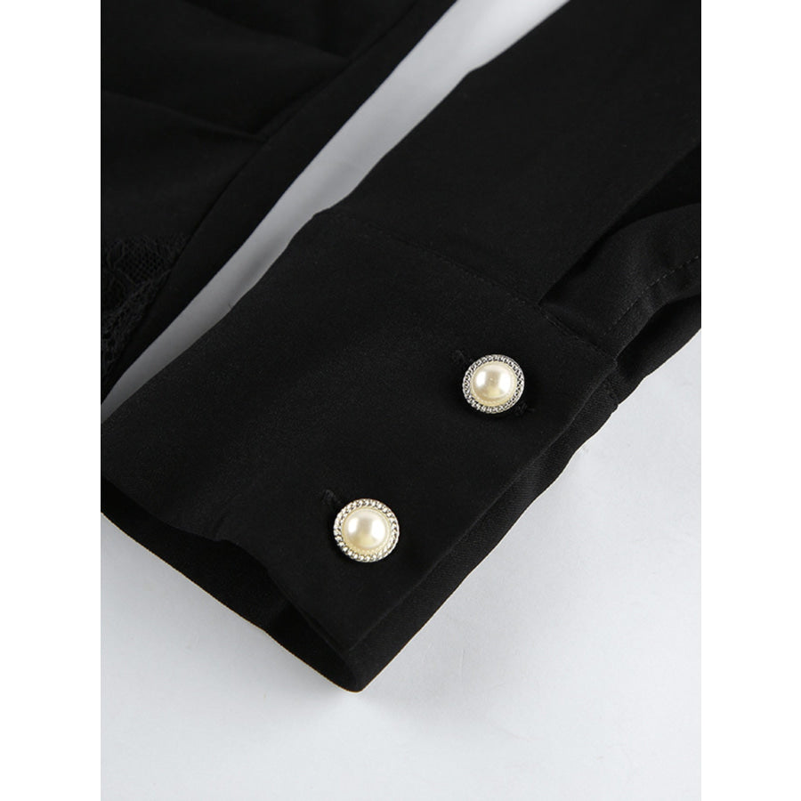 Lace Detail Button Front Long Sleeve Dress Apparel and Accessories