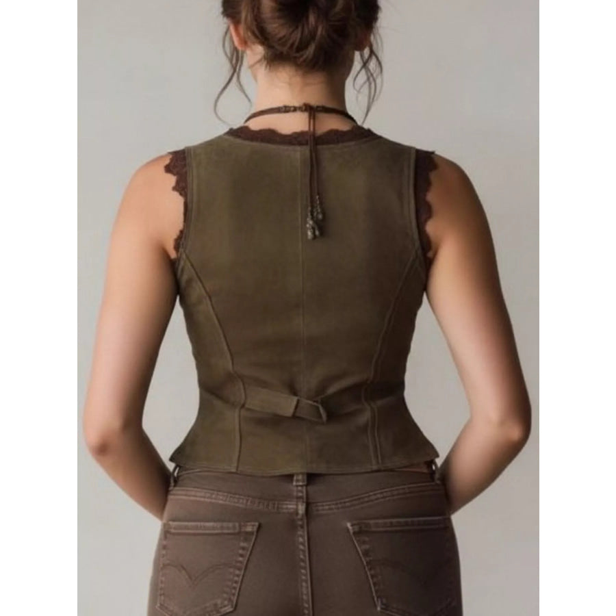 Lace Detail Button Front Vest Apparel and Accessories