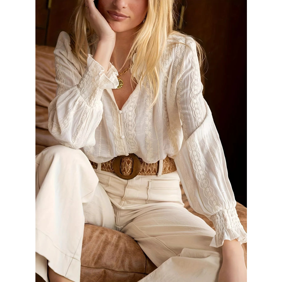 Lace Detail Button Up Shirt Apparel and Accessories