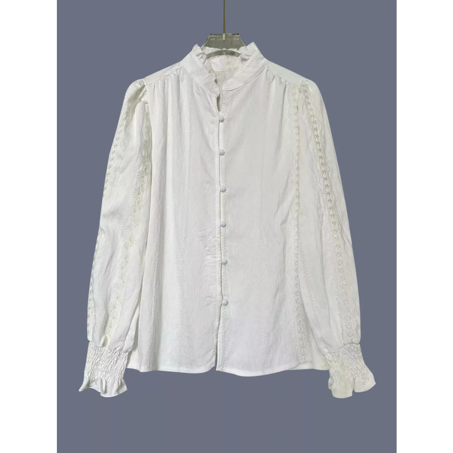 Lace Detail Button Up Shirt Apparel and Accessories