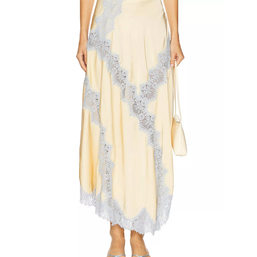 Lace Detail Cami and Skirt Set Beige-Skirt / S Apparel and Accessories