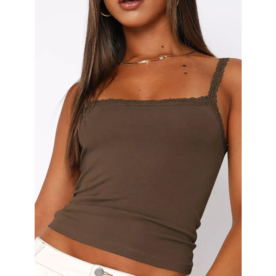 Lace Detail Cami Top Coffee / S Apparel and Accessories