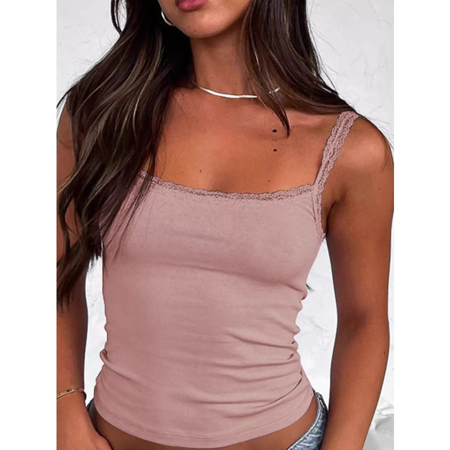 Lace Detail Cami Top Pink / S Apparel and Accessories