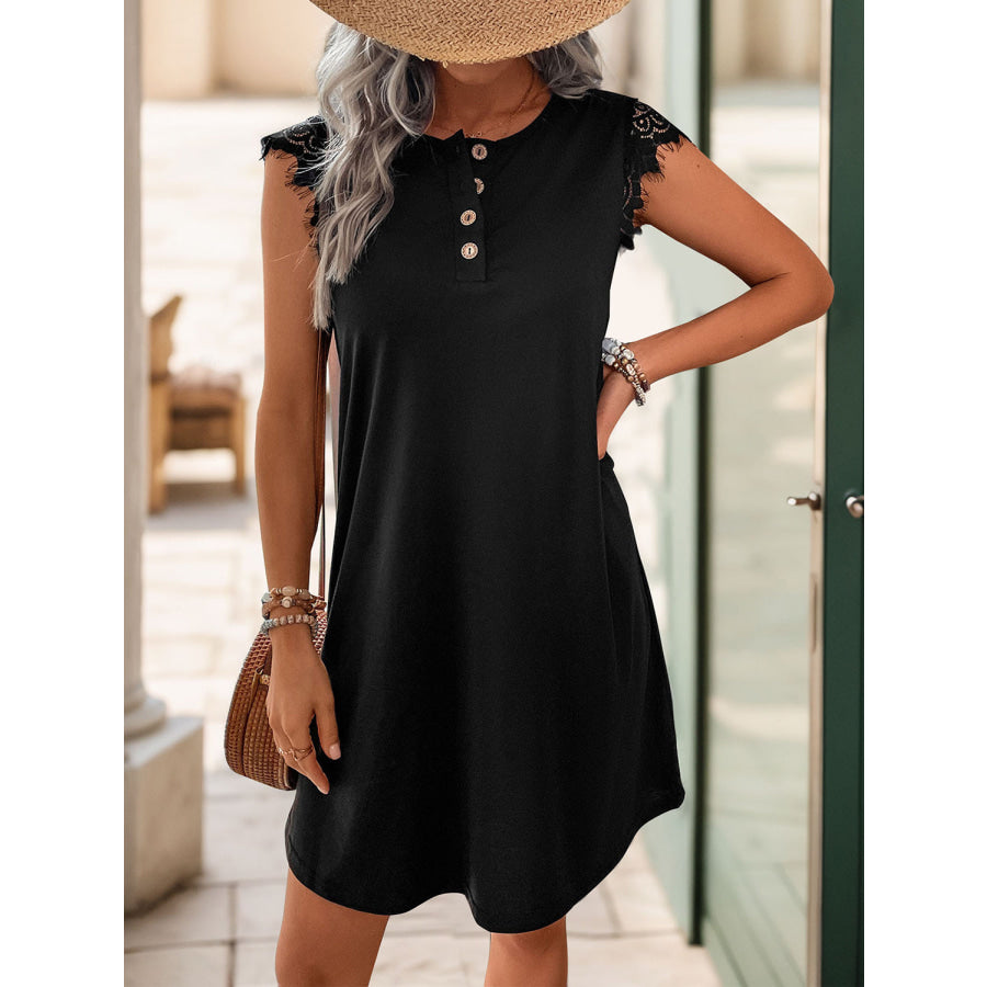 Lace Detail Cap Sleeve Mini Dress Black / S Apparel and Accessories