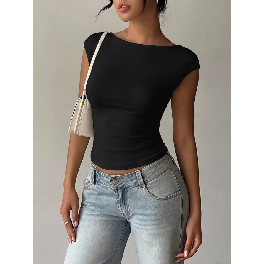Lace Detail Cap-Sleeve T-Shirt Apparel and Accessories