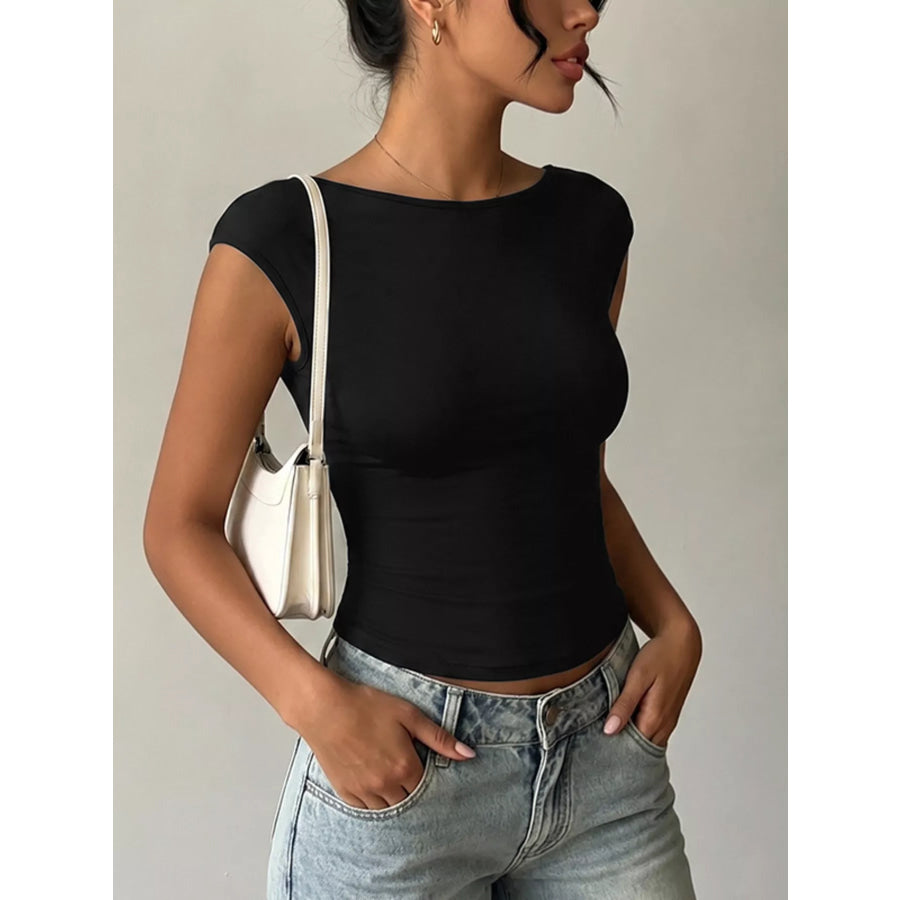 Lace Detail Cap-Sleeve T-Shirt Apparel and Accessories