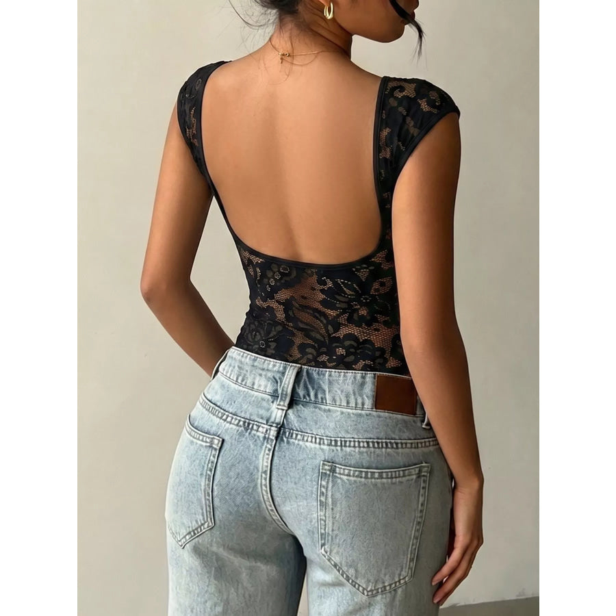 Lace Detail Cap-Sleeve T-Shirt Apparel and Accessories