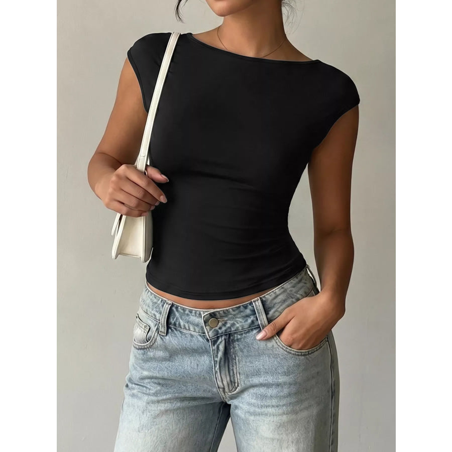 Lace Detail Cap-Sleeve T-Shirt Apparel and Accessories