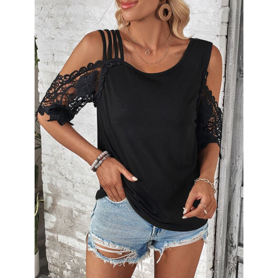 Lace Detail Cold Shoulder Blouse Apparel and Accessories