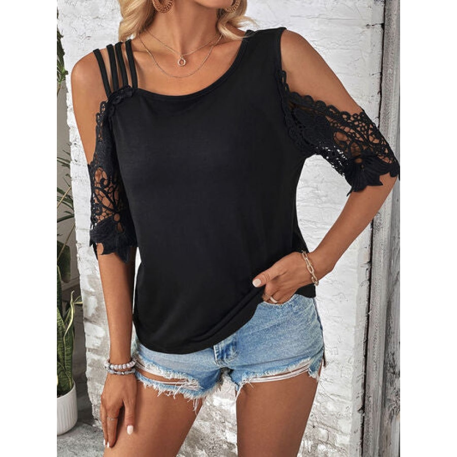 Lace Detail Cold Shoulder Blouse Apparel and Accessories