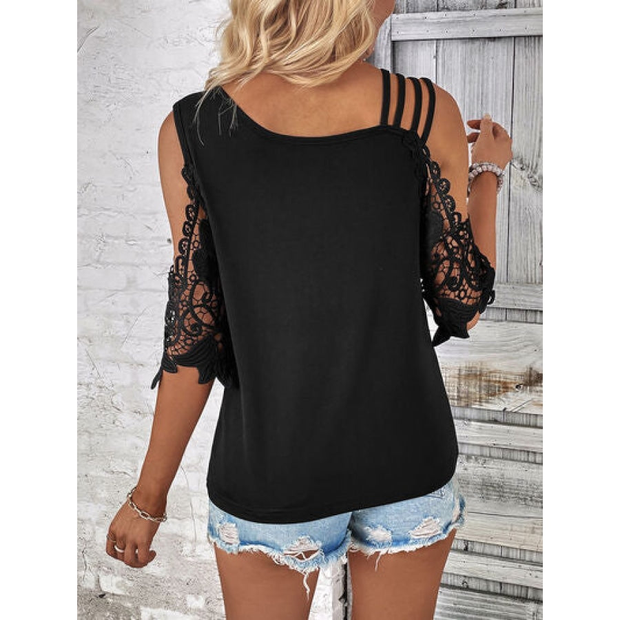 Lace Detail Cold Shoulder Blouse Black / S Apparel and Accessories