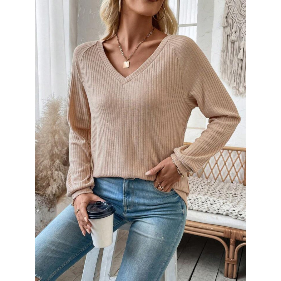 Lace Detail Cutout V-Neck Long Sleeve T-Shirt Apparel and Accessories