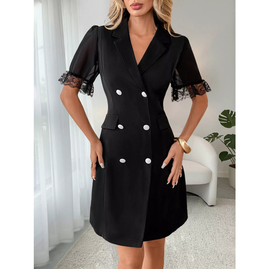Lace Detail Double Breasted Blazer Dress Black / S Apparel and Accessories
