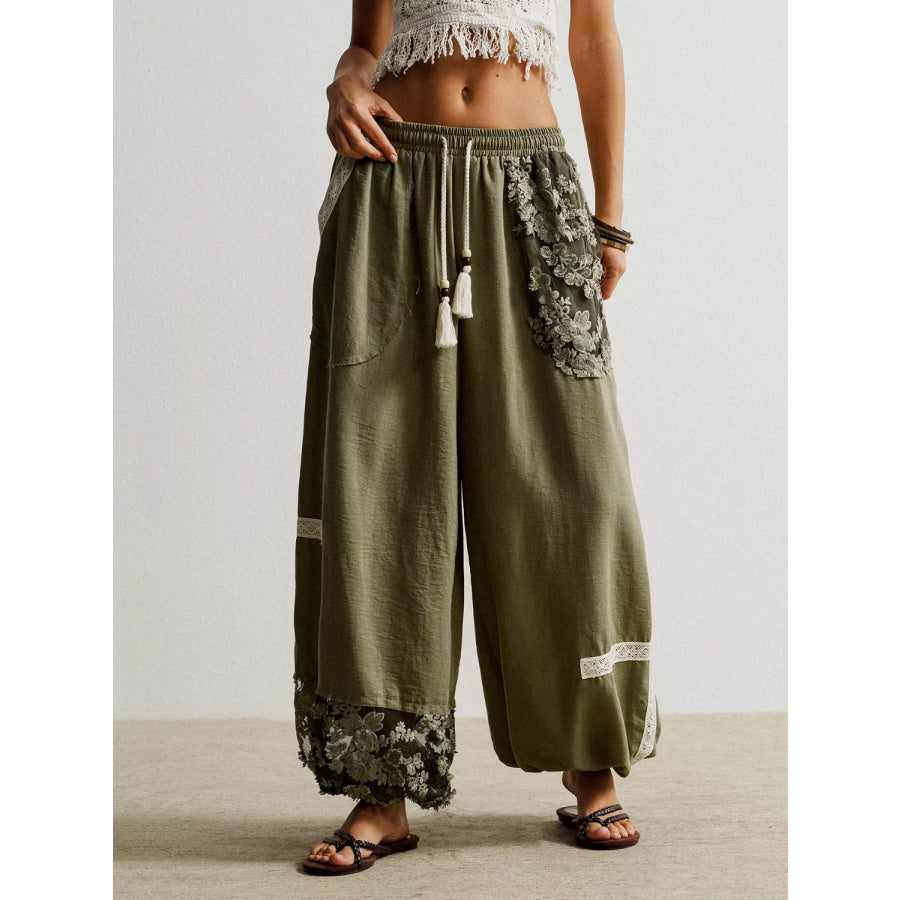 Lace Detail Drawstring Harem Pants Apparel and Accessories