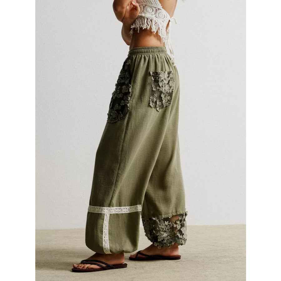 Lace Detail Drawstring Harem Pants Apparel and Accessories