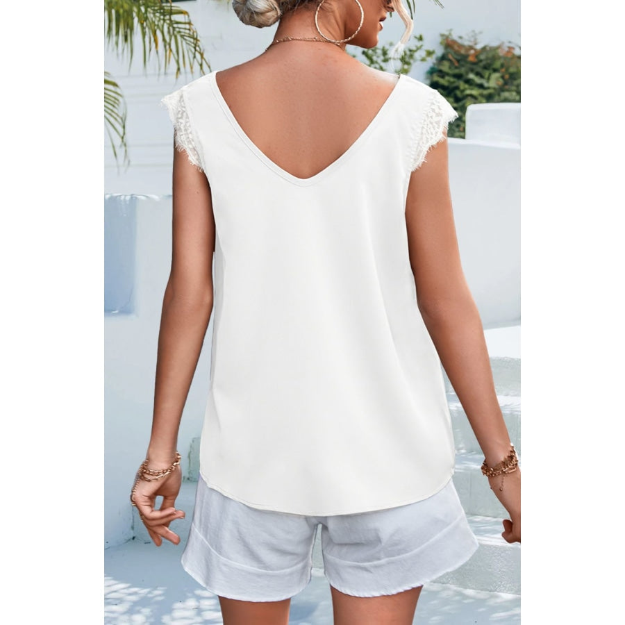 Lace Detail Eyelash Trim V-Neck Tank