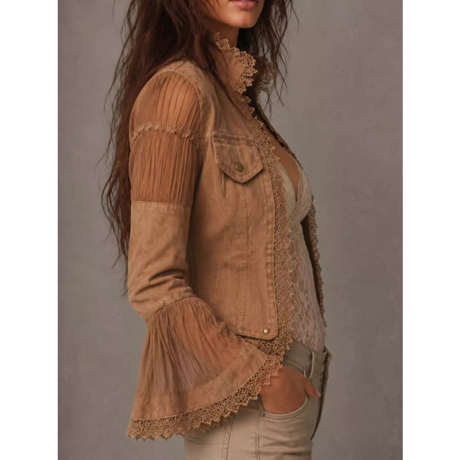 Lace Detail Flare Sleeve Jacket Apparel and Accessories