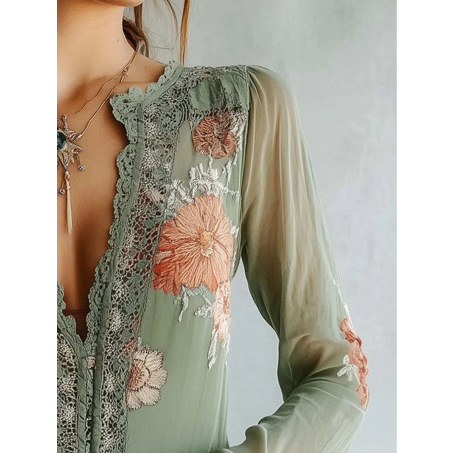 Lace Detail Floral Blouse Apparel and Accessories