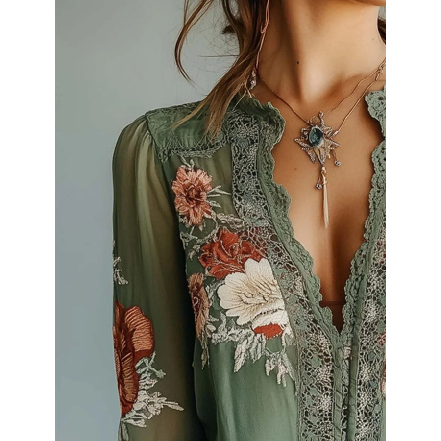 Lace Detail Floral Blouse Apparel and Accessories
