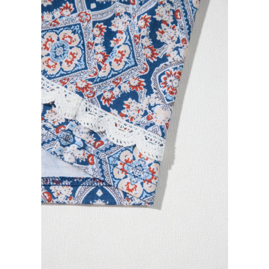 Lace Detail Geometric Round Neck Long Sleeve Top Apparel and Accessories