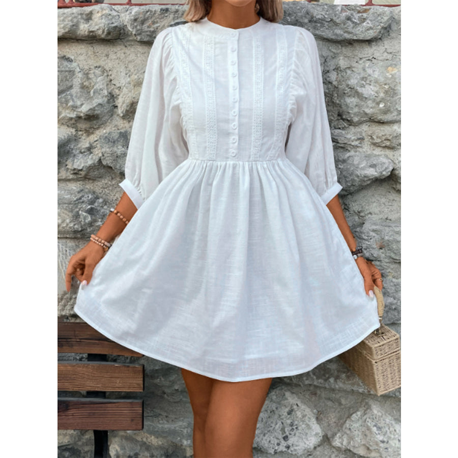 Lace Detail Half Button Three - Quarter Sleeve Dress Apparel and Accessories