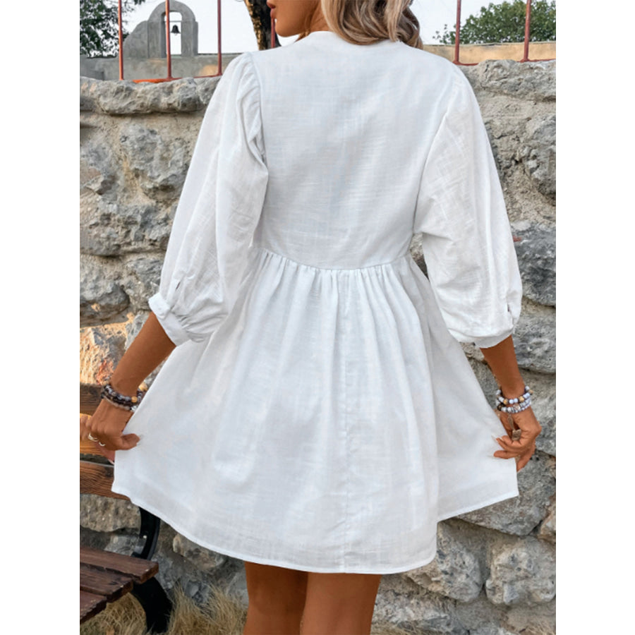 Lace Detail Half Button Three - Quarter Sleeve Dress Apparel and Accessories