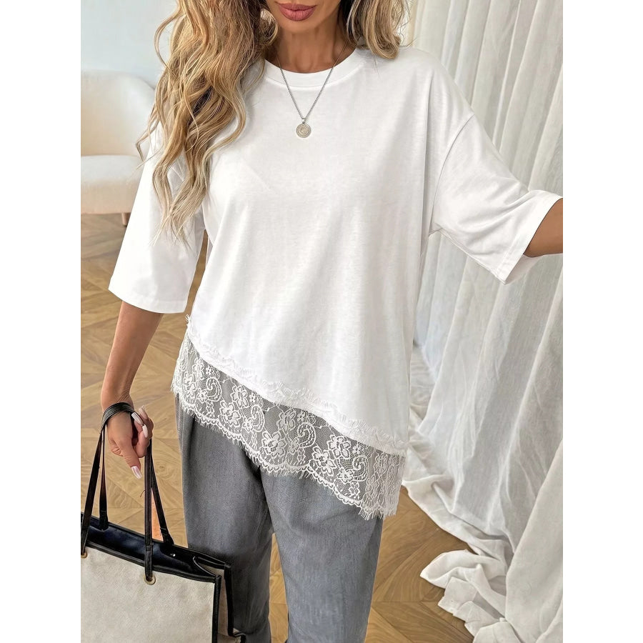 Lace Detail Half Sleeve T-Shirt Apparel and Accessories