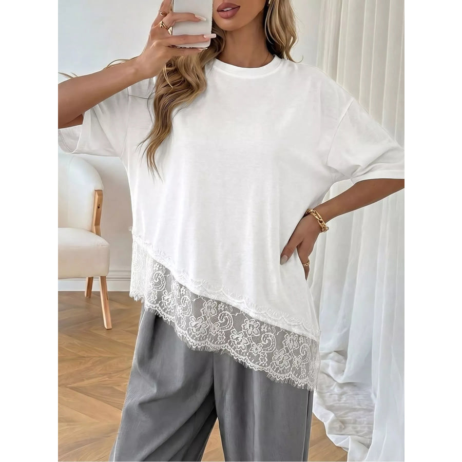 Lace Detail Half Sleeve T-Shirt Apparel and Accessories