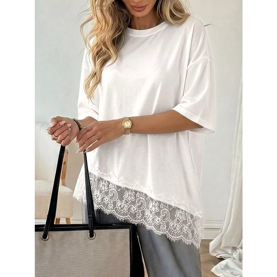 Lace Detail Half Sleeve T-Shirt Apparel and Accessories