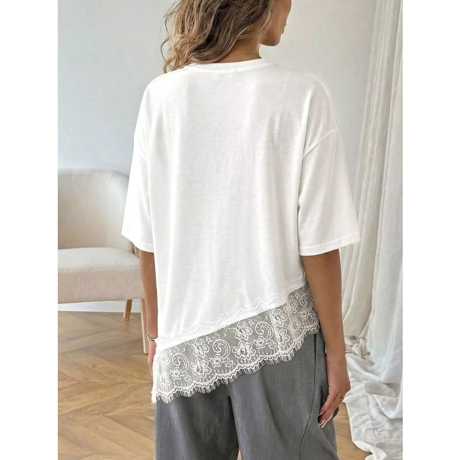 Lace Detail Half Sleeve T-Shirt Apparel and Accessories