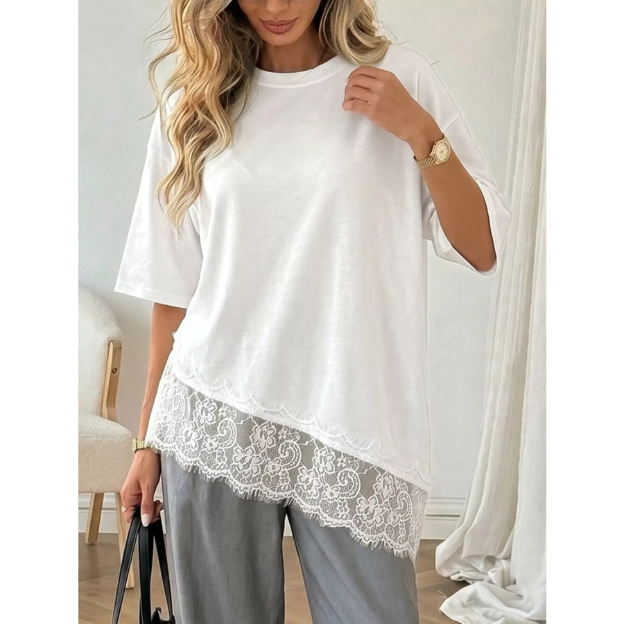 Lace Detail Half Sleeve T-Shirt White / S Apparel and Accessories