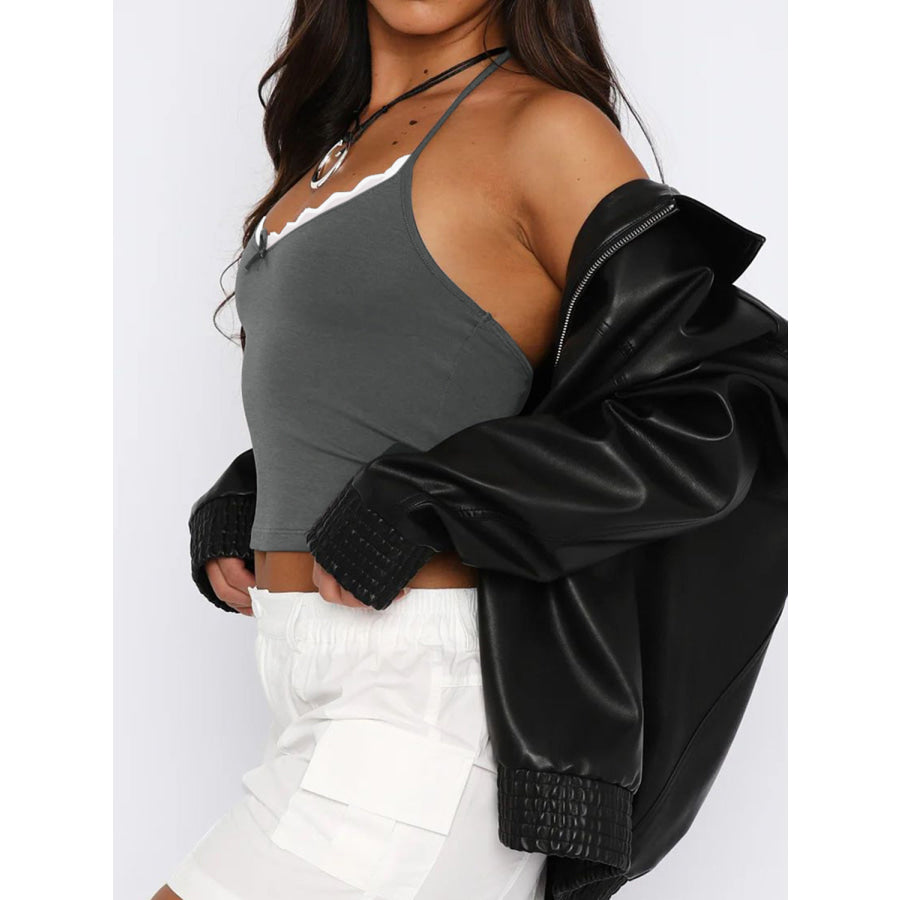 Lace Detail Halter Neck Cami Apparel and Accessories