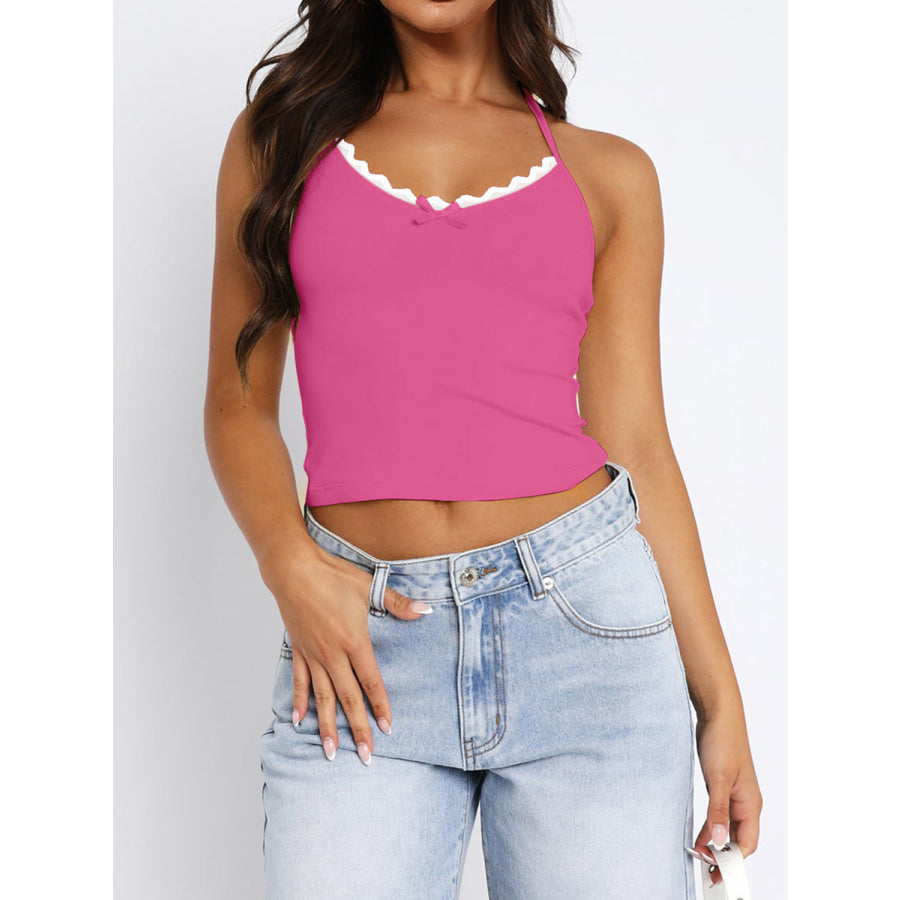 Lace Detail Halter Neck Cami Apparel and Accessories