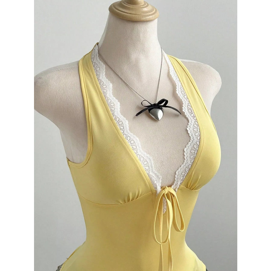 Lace Detail Halter Neck Cami Apparel and Accessories